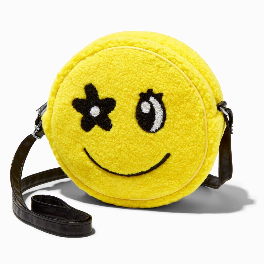 Claire's Furry Happy Face Round Cross-body Bag , NWT